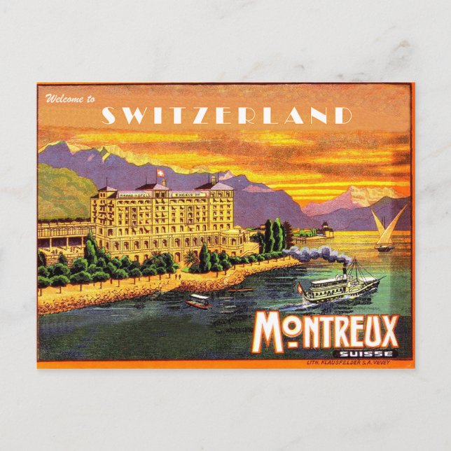 Montreux, Genfersee, Schweiz, Vintage Postkarte (Vorderseite)