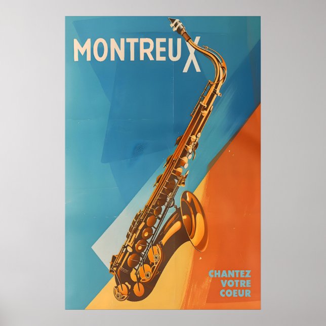 Montreux Jazz Festival Poster Retro Saxophone Art (Vorne)