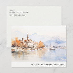 Montreux Schweiz Aquarell Landschaft Reise Postkarte
