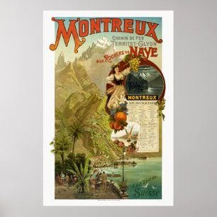 Montreux Schweiz Bahn Vintag Poster