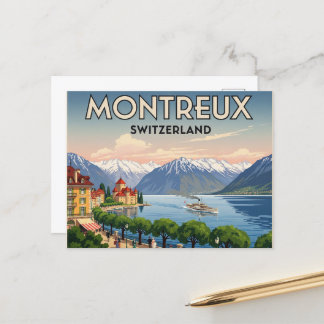 Montreux Schweiz Reise Kunst Vintage Postkarte