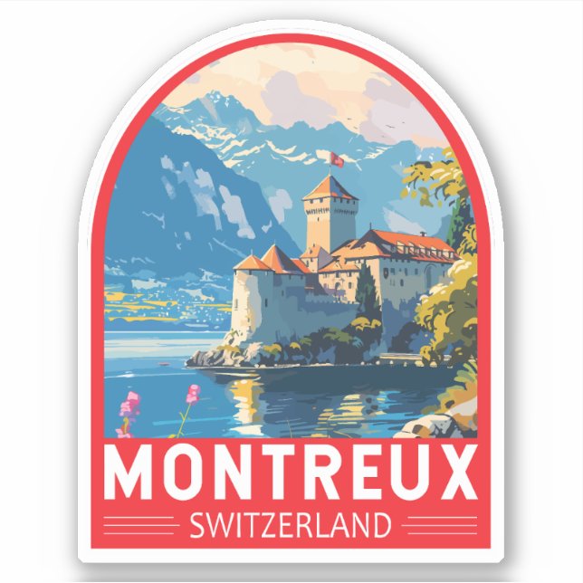 Montreux Schweiz Reisen Vintag Aufkleber (Vorderseite)