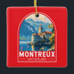 Montreux Schweiz Reisen Vintag Keramikornament<br><div class="desc">Montreux Retrovektor-Reisedesign. Montreux ist ein traditionsreicher Ferienort am Genfersee. Zwischen steilen Hügeln und dem Seeufer gelegen.</div>