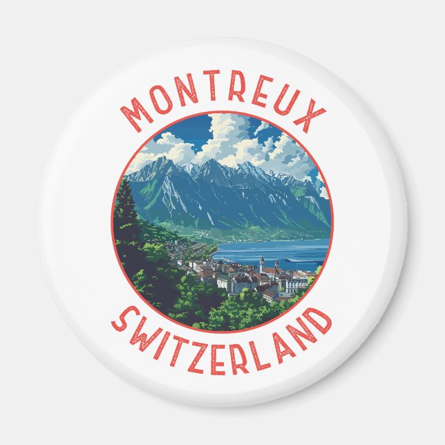 Montreux Schweiz Réro Distressed Circle Magnet (Vorne)
