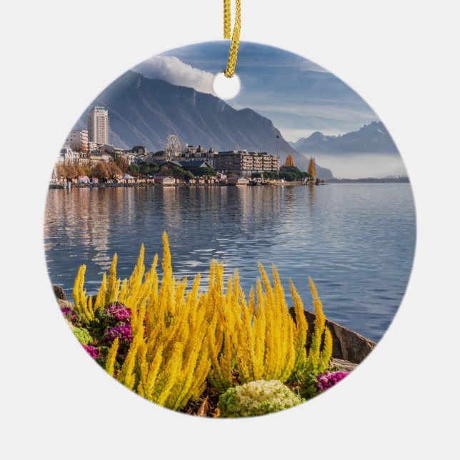 Montreux, Schweiz, Schöne Aussicht auf den Genfers Keramik Ornament (Vorne)