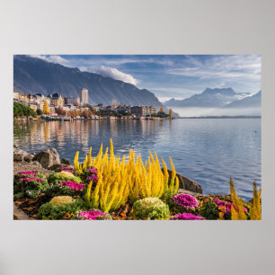 Montreux, Schweiz, Schöne Aussicht auf den Genfers Poster