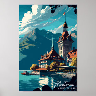 Montreux Schweiz Vintage Illustration Poster