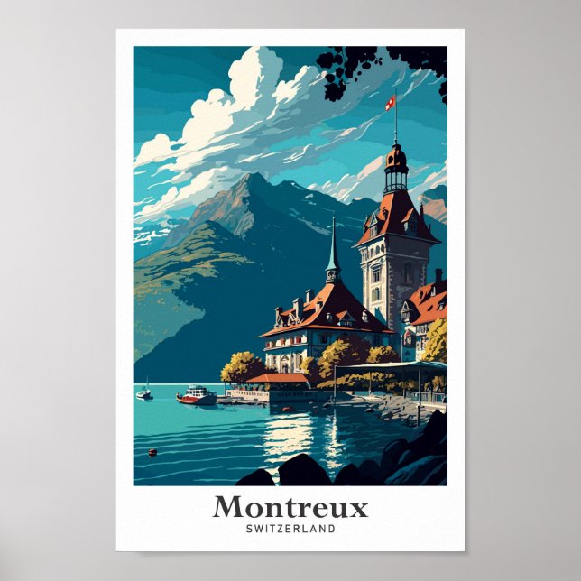Montreux Schweiz Vintage Travel Illustration Poster (Vorne)