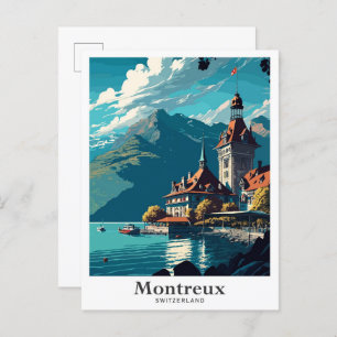 Montreux Schweiz Vintage Travel Illustration Postkarte