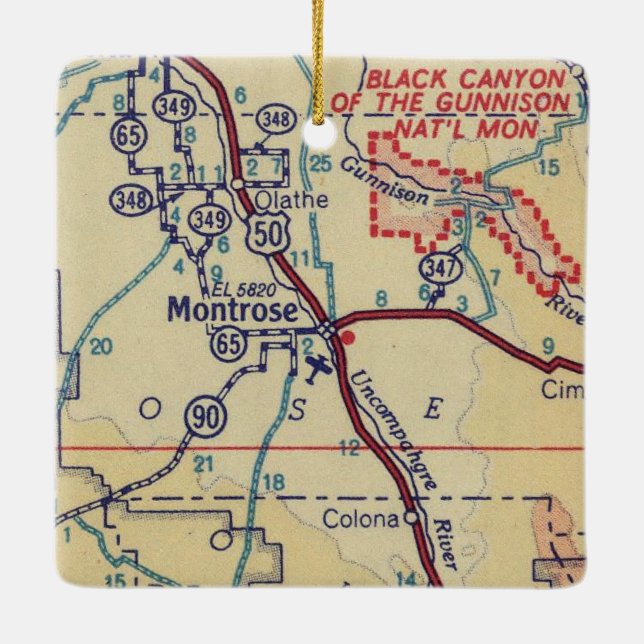 Montrose CO Vintag Map Keramikornament (Rückseite)