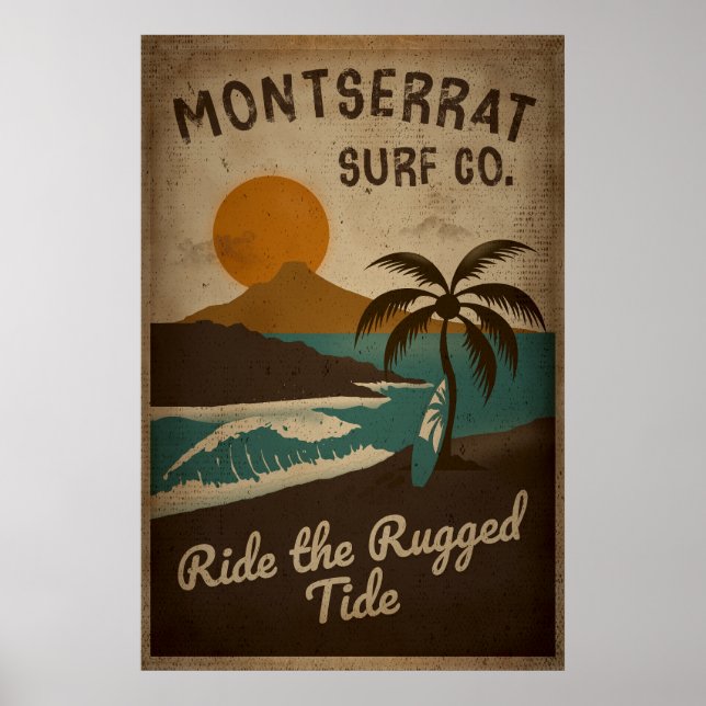 Montserrat Surf Co., Vintager Surfdesign Poster (Vorne)