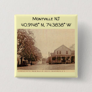 Montville NJ Kartenkoordinaten im Vintage-Stil Button