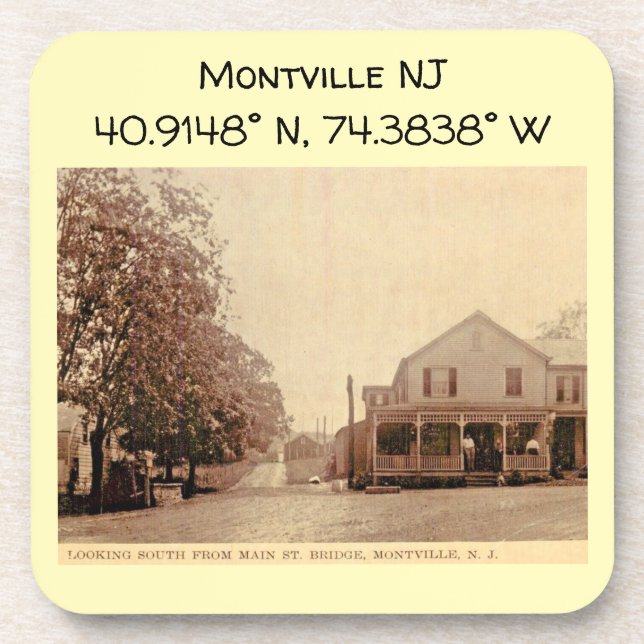 Montville NJ Map Koordiniert Vintagen Stil Getränkeuntersetzer (Vorderseite)