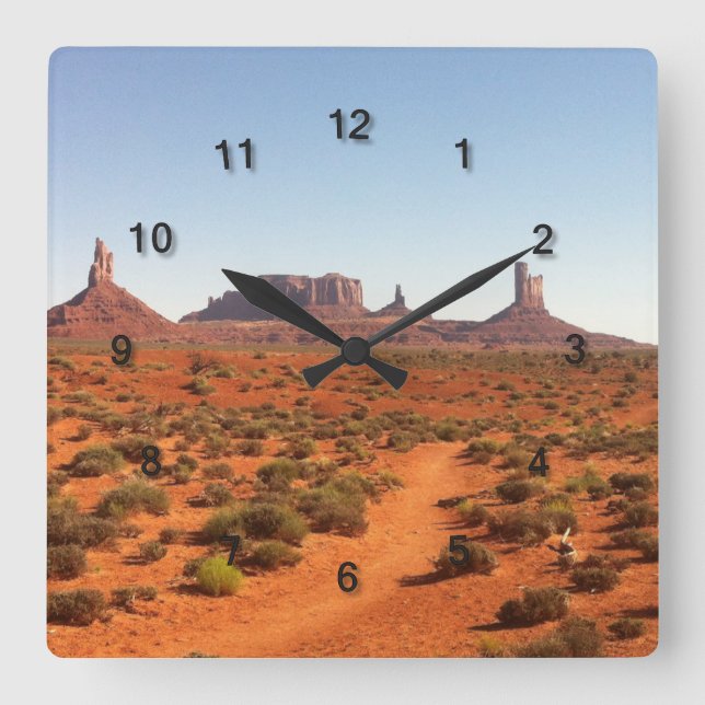 Monument Valley Foto Utah Wüste Quadratische Wanduhr (Vorderseite)