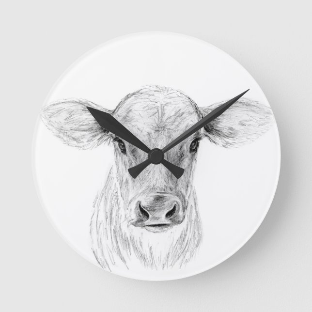 Moo A Young Jersey Cow Runde Wanduhr (Vorderseite)
