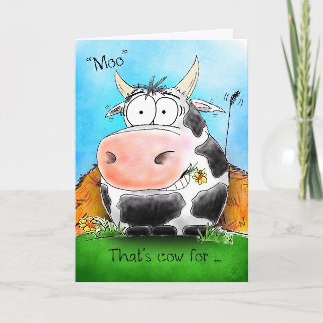 Moo bedeutet Happy Birthday Cartoon Cow Card Karte (Vorderseite)