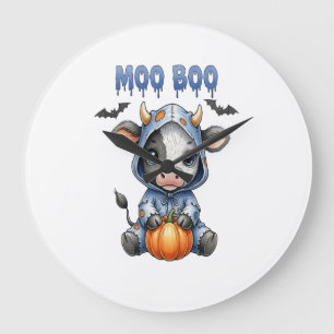 Moo Boo Halloween Kuh Große Wanduhr