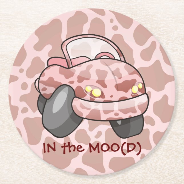 Moo Car Runder Pappuntersetzer (Vorderseite)