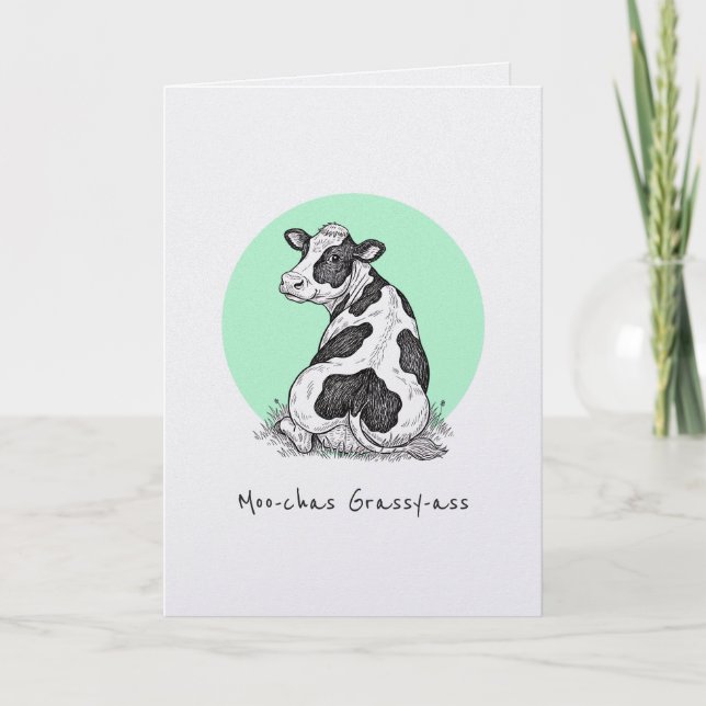 Moo-chas Grassy-ass punny thank you funny card Karte (Vorderseite)