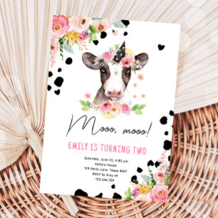 Moo Cow Girl Farm Animes Zweite Geburtstagsparty Einladung
