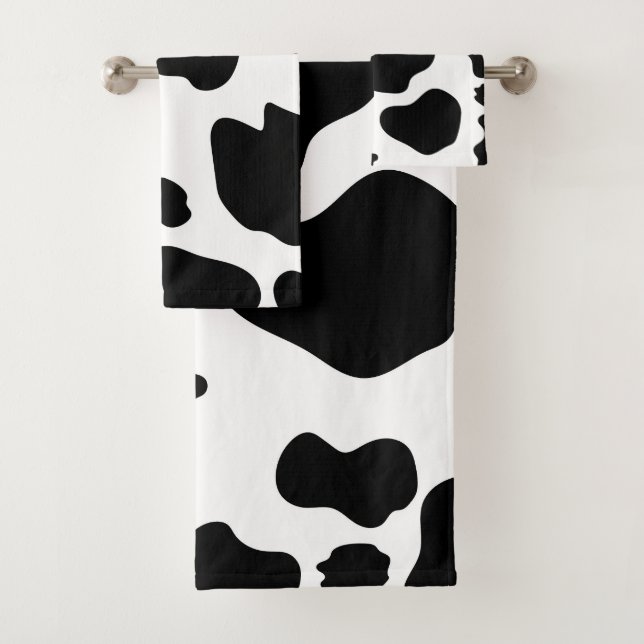 Moo Cow Spots Print Black & White Rustic Farm Badhandtuch Set (Insitu)