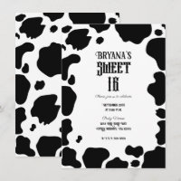 Moo Cow Spots Print Black & White Rustic Sweet 16