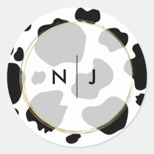 Moo Cow Spots Print Black & White Wedding Runder Aufkleber