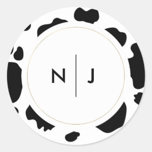 Moo Cow Spots Print Black & White Wedding Runder Aufkleber