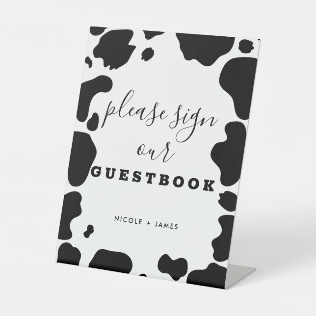 Moo Cow Spots Schwarz-weiße Hochzeitsegabe Sockelschild (Vorderseite)