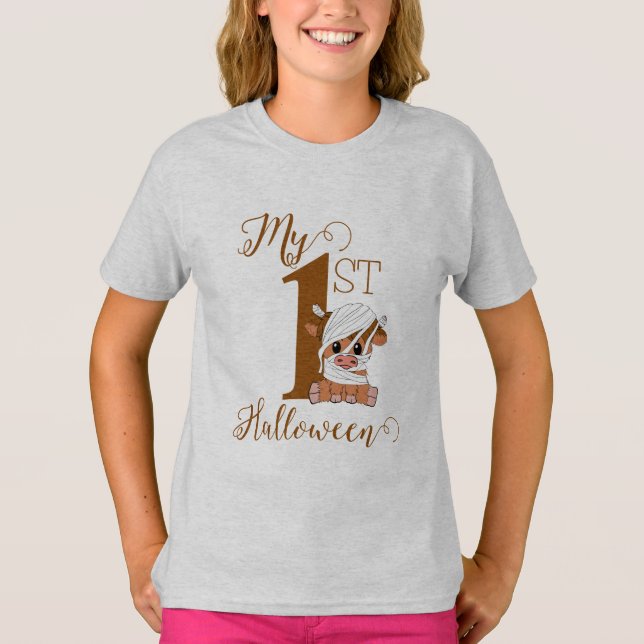 Moo Crew Halloween Farmhouse Highland Cow T-Shirt (Vorderseite)