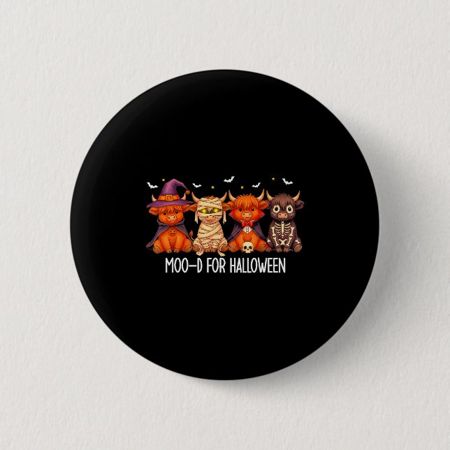 Moo-d For Halloween Boo Ghost Highland Cow Hallowe Button (Vorderseite)
