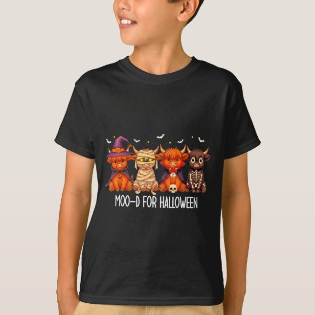 Moo-d For Halloween Boo Ghost Highland Cow Hallowe T-Shirt (Vorderseite)