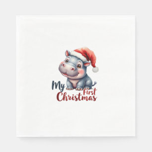 Moo Deng Baby Hippo Mein erstes Weihnachtsfest Nie Serviette