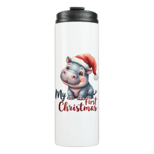 Moo Deng Baby Hippo Mein erstes Weihnachtsfest Nie Thermosbecher