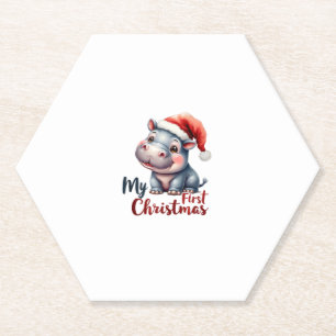 Moo Deng Baby Hippo Mein erstes Weihnachtsfest Nie Untersetzer