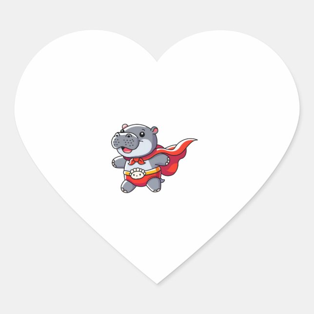 Moo Deng Baby Hippo Superhero Kinder Niedliche Fun Herz-Aufkleber (Vorderseite)