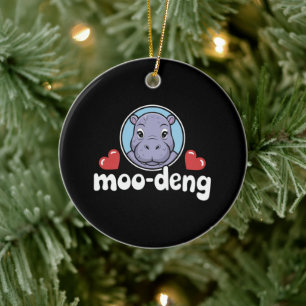 Moo Deng Bouncy Pig im Thai Bild Baby Nilpferd Keramik Ornament