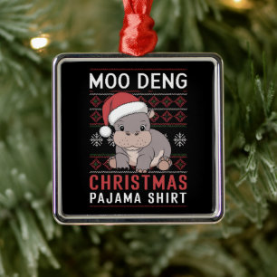 Moo Deng Christmas Pajama Matching Family Ornament Aus Metall