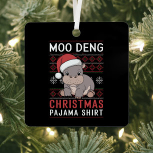 Moo Deng Christmas Pajama Matching Family Ornament Aus Metall