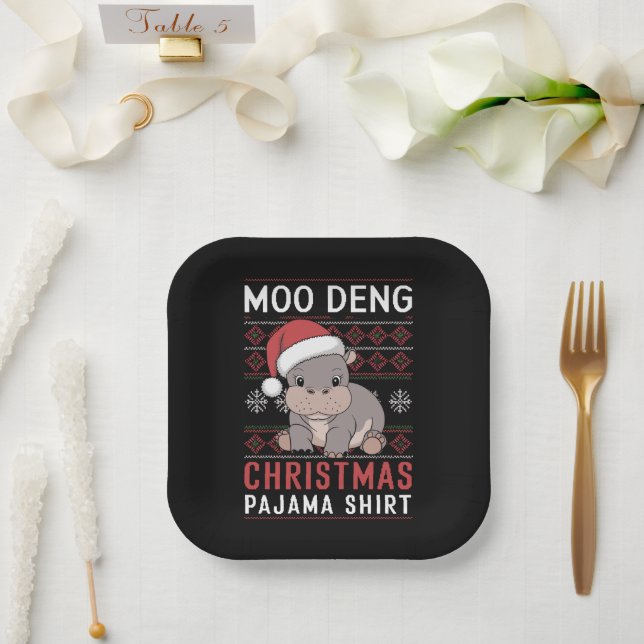 Moo Deng Christmas Pajama Matching Family Pappteller (Hochzeit)