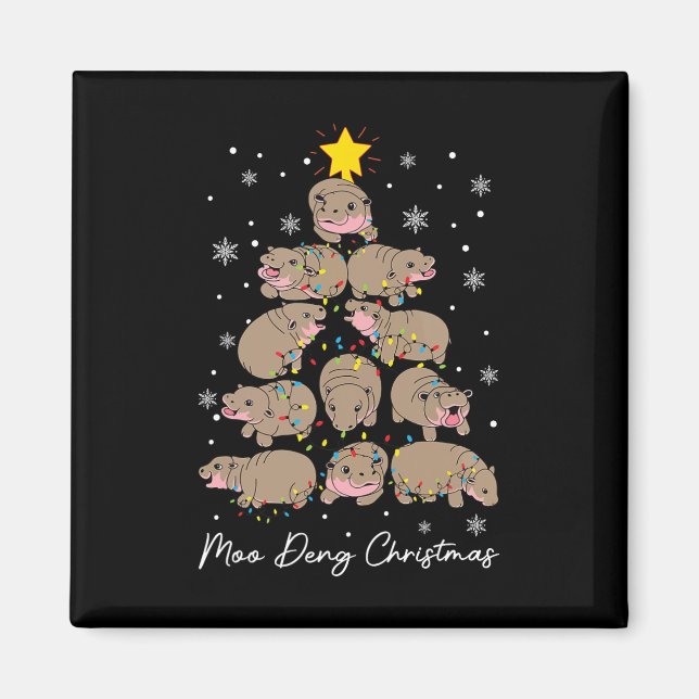Moo Deng Christmas Tree Funny Niedlich Ba Magnet (Vorne)