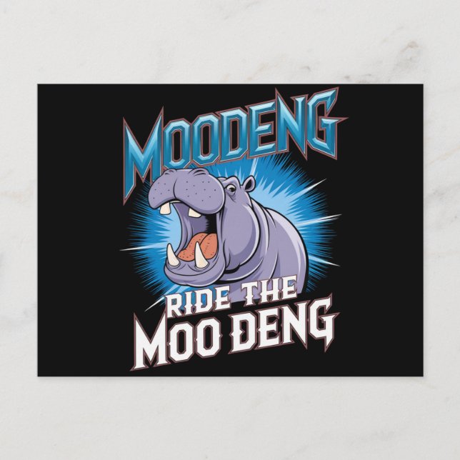 MOO DENG Hippo fährt das MOO DENG Postkarte (Vorderseite)