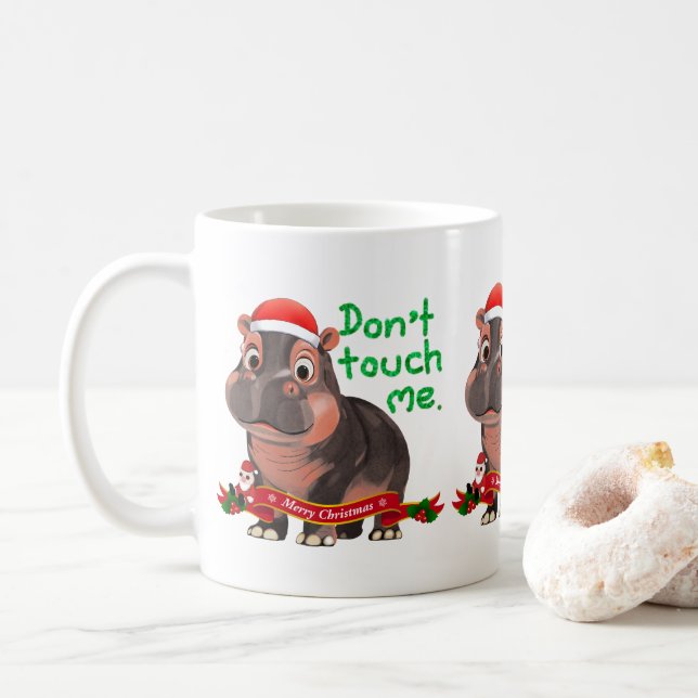 Moo Deng Hippo für frohe Weihnachten Kaffeetasse (Mit Donut)