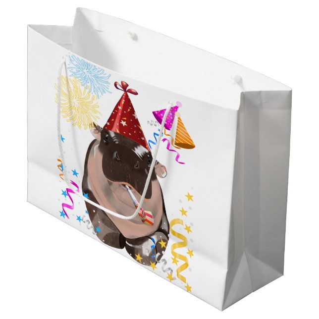 Moo Deng Hippo Große Geschenktüte (Vorderseite Schrägansicht)