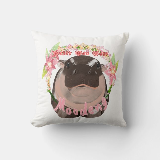 Moo Deng Hippo Pillows Kissen (Vorderseite)