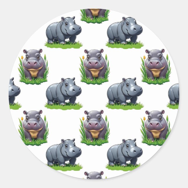Moo Deng Hippopotamus Tierdesign Runder Aufkleber (Vorderseite)