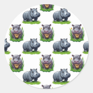 Moo Deng Hippopotamus Tierdesign Runder Aufkleber