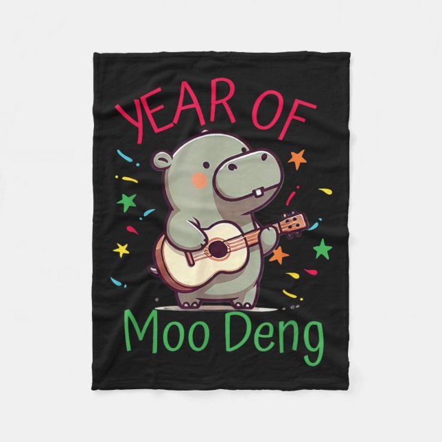 Moo Deng Is A Pygmy Hip Happy New Year Funny  Fleecedecke (Vorderseite)