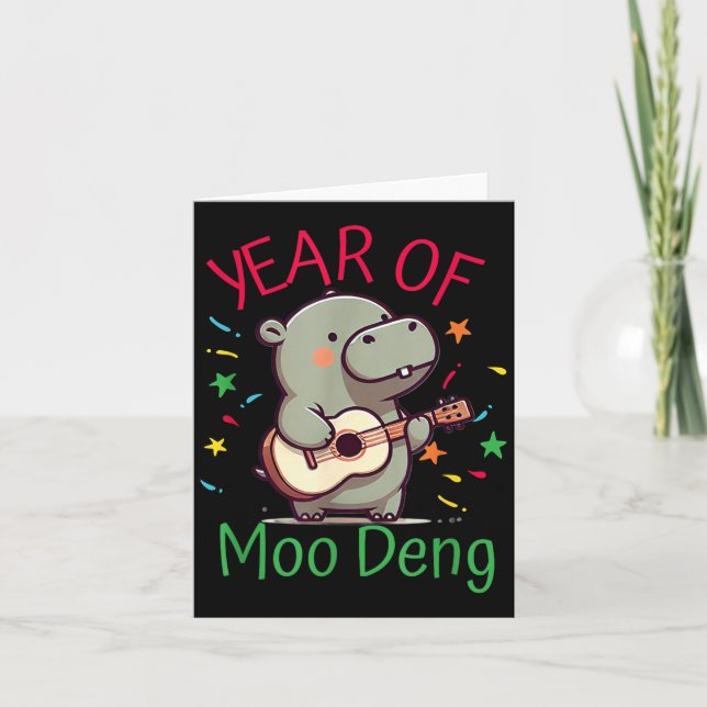Moo Deng Is A Pygmy Hip Happy New Year Funny  Karte (Vorderseite)