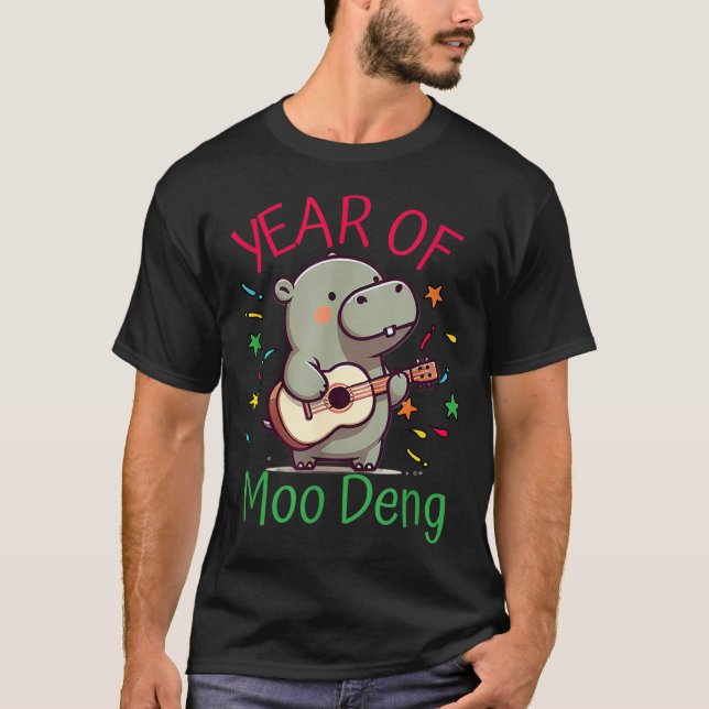 Moo Deng Is A Pygmy Hip Happy New Year Funny  T-Shirt (Vorderseite)
